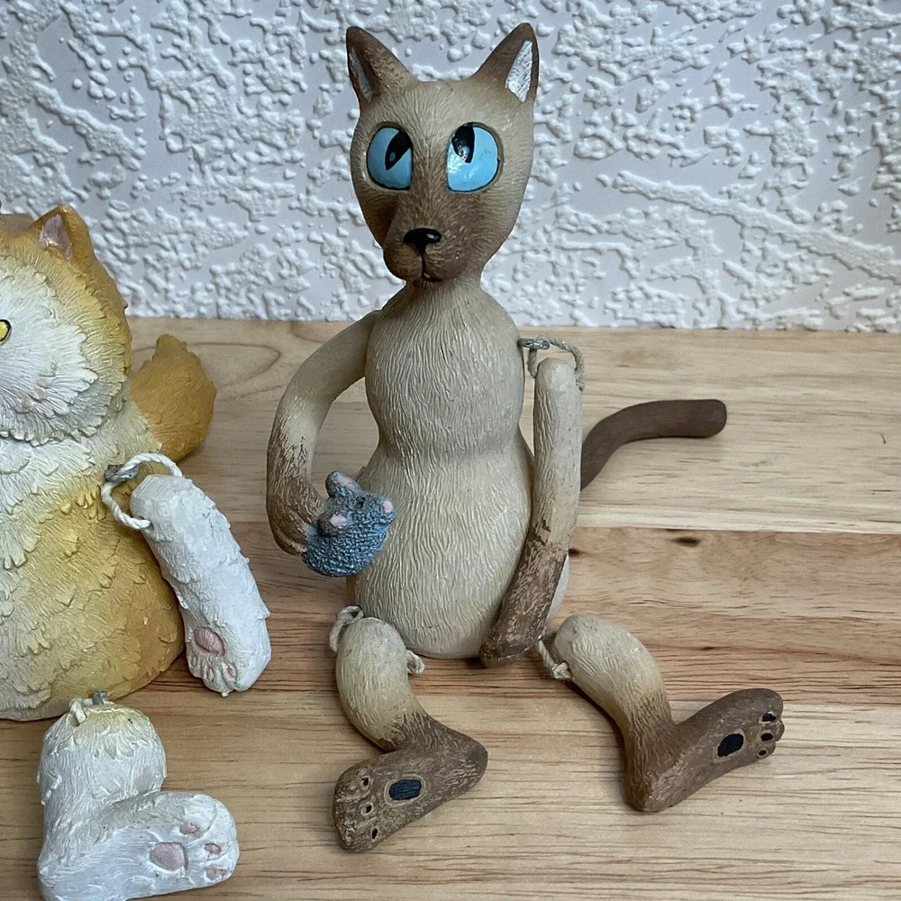 Funny Cats Figurines Lot Of 4 Shelf Sitters 2004, Dangling Arms Legs Tail Resin*